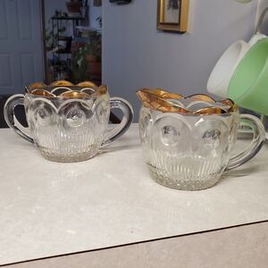 Bartlett Collins St. Genevieve Creamer And Sugar Gold Scalloped Rim